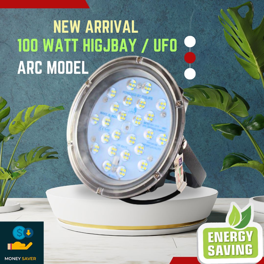 Power+ 100W LENS model UFO HIGH BAY LED Light with PC lenses Diffuser Cover 14000lm(white) | Pack of 1