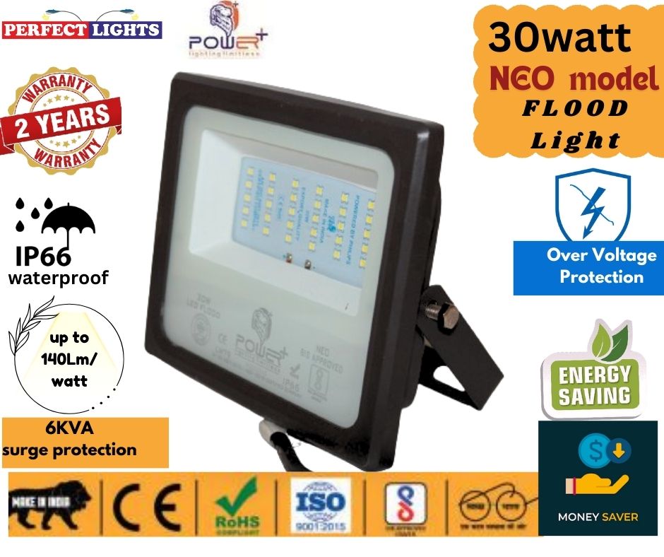 Power Plus's 30 Watt LED Flood Light Waterproof - IP66 Led Lights -(Light color: White)-Pack of 1| Short circuit & surge protection.