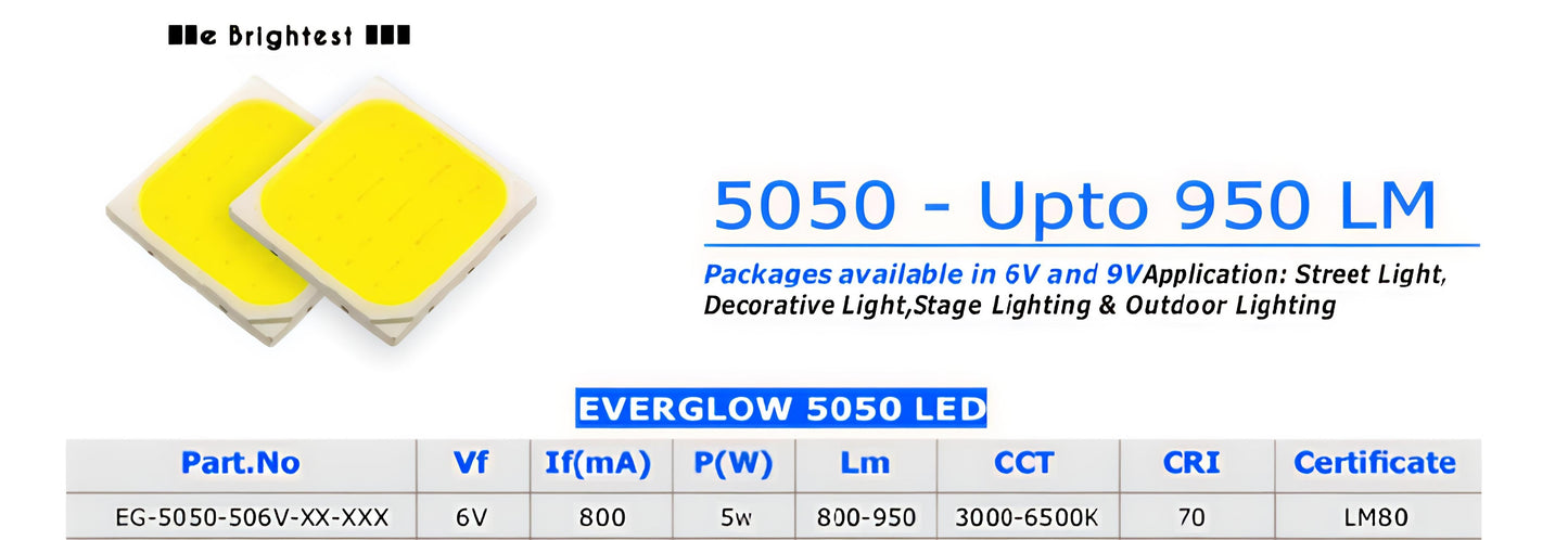PLW's SMD LED 5050 {Qty-: 50 pcs} 5 Watt 6 Volt ,(Color: WHITE) Super Bright 6500K, 850- 900LM- 800-900mA, SMD LED Chip for Repair Street Light, Flood Light and Highbay/UFO Lights (Pack of 50)