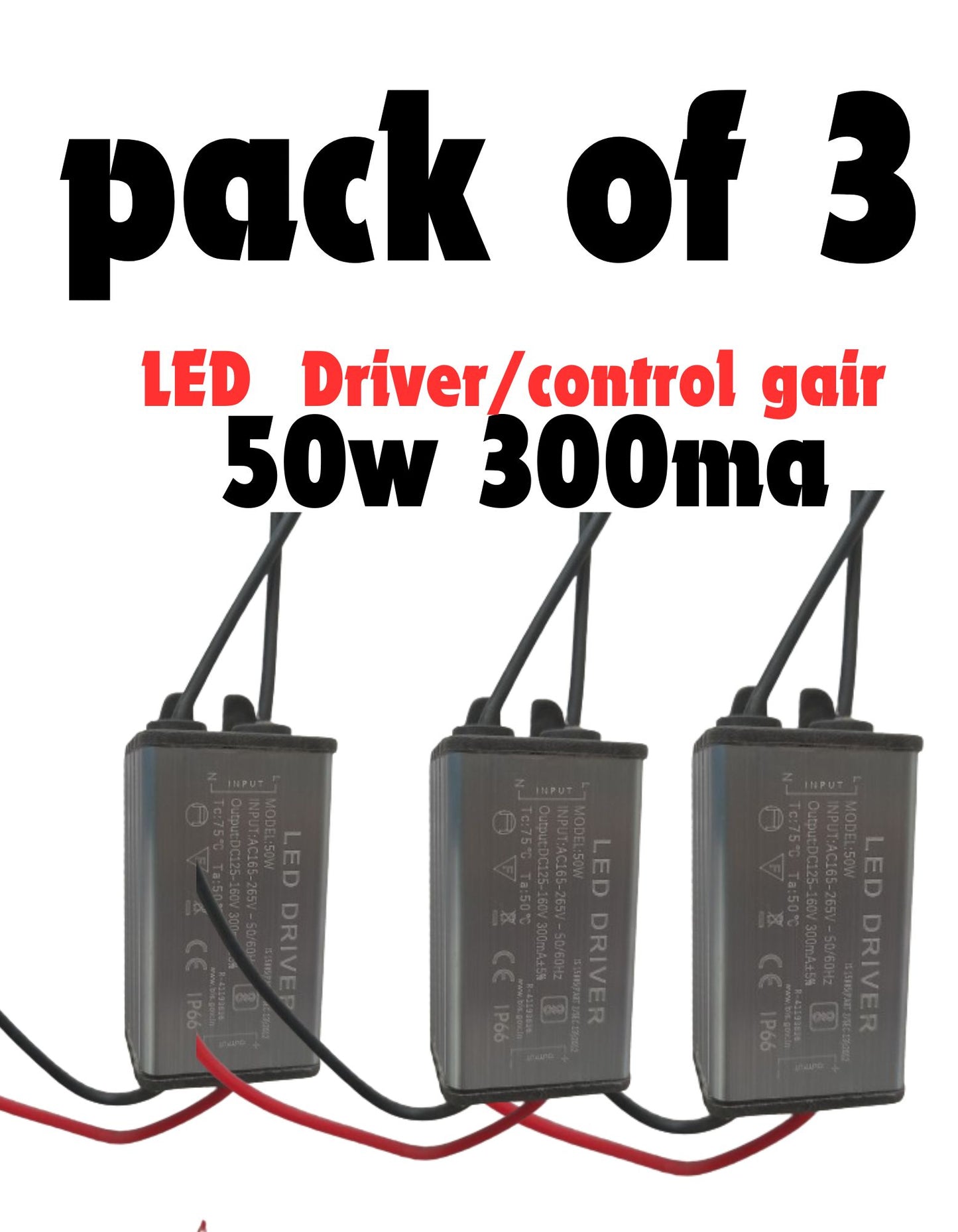 50w 300ma LED Driver Power Supply IP65 for Street Light & Flood Light - pack of 3