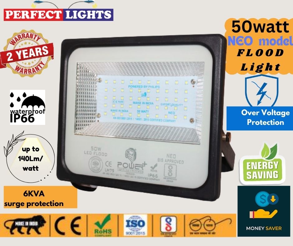 Power Plus's 50W Led Outdoor Flood Light Waterproof | Short circuit & surge protection. -(Cool White)-Pack of 1