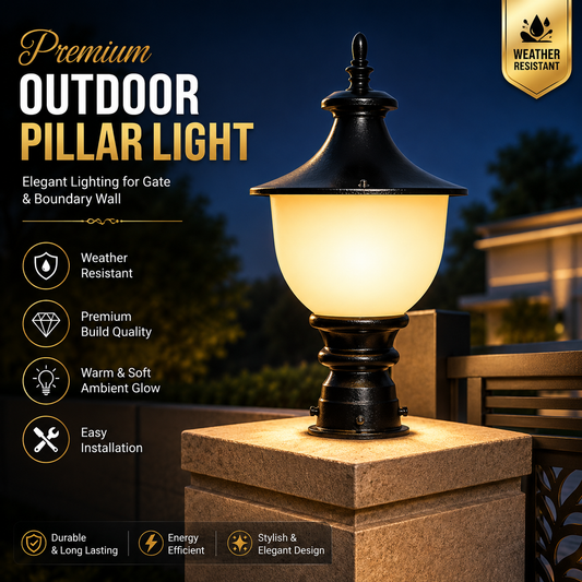 PLW Classic Gate Pillar Lamp| Model: Samrat Sm Outdoor Decorative Garden Light | Weather Resistant | Bulb Not Included- Pack of 2