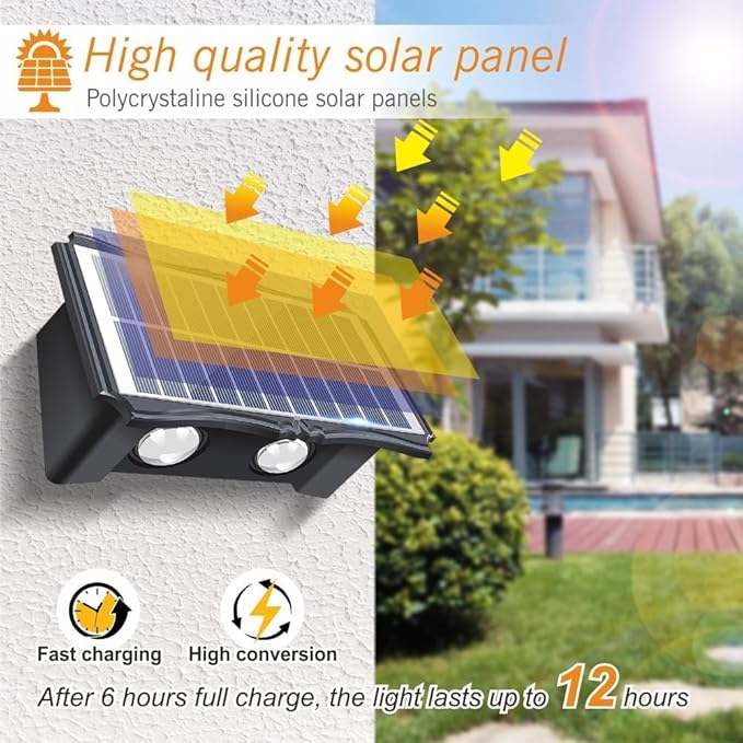 PLW (2pcs) SOLAR WALL LIGHT 2x2 LENS UP & DOWN – 4W (Color: Warm White) Automatic day- Night ON/Off Pack of 2