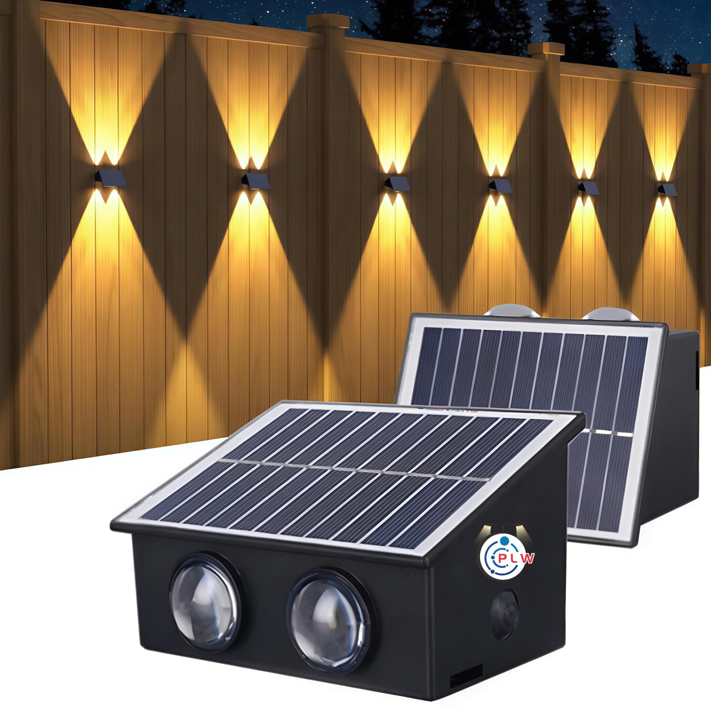 PLW (2pcs) SOLAR WALL LIGHT 2x2 LENS UP & DOWN – 4W (Color: Warm White) Automatic day- Night ON/Off Pack of 2