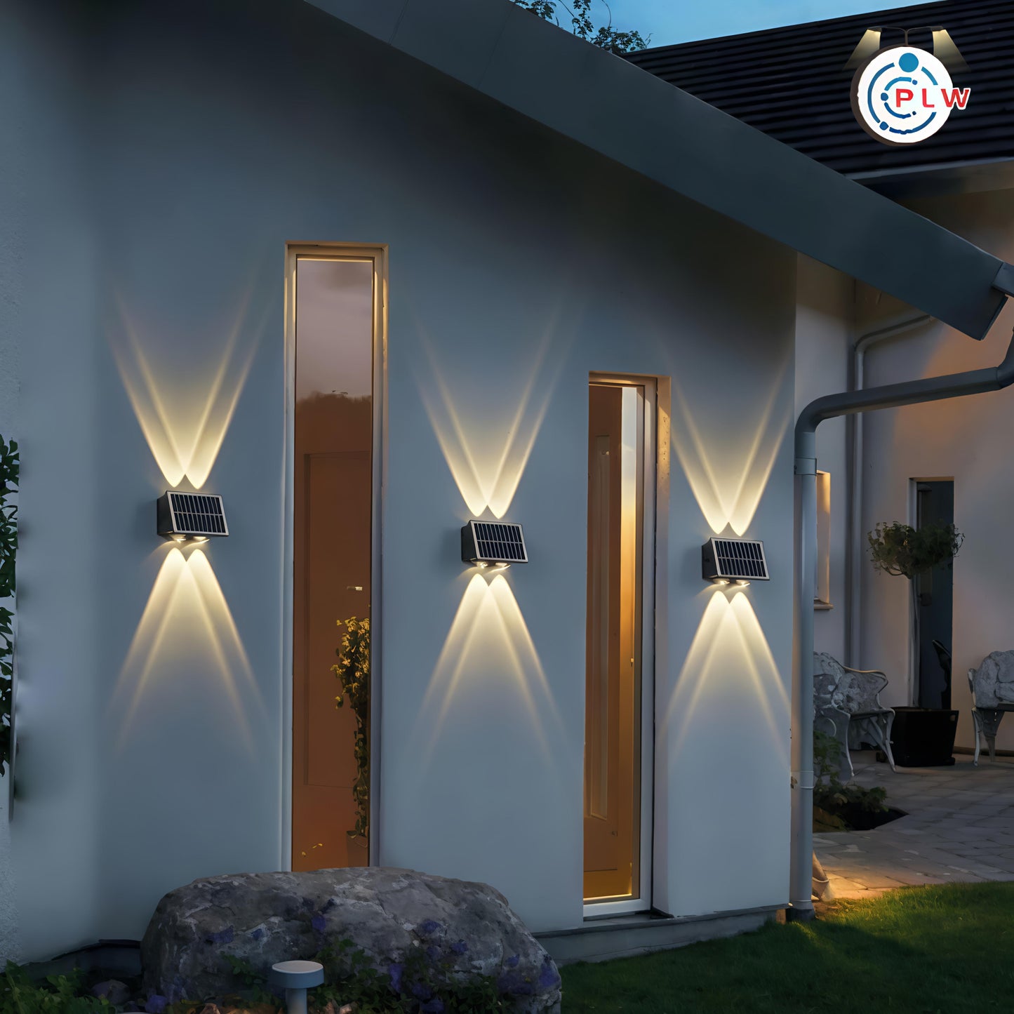 PLW (2pcs) SOLAR WALL LIGHT 2x2 LENS UP & DOWN – 4W (Color: Warm White) Automatic day- Night ON/Off Pack of 2
