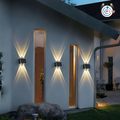 PLW (2pcs) SOLAR WALL LIGHT 2x2 LENS UP & DOWN – 4W (Color: Warm White) Automatic day- Night ON/Off Pack of 2