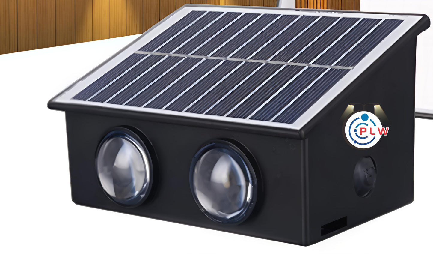 PLW (2pcs) SOLAR WALL LIGHT 2x2 LENS UP & DOWN – 4W (Color: Warm White) Automatic day- Night ON/Off Pack of 2