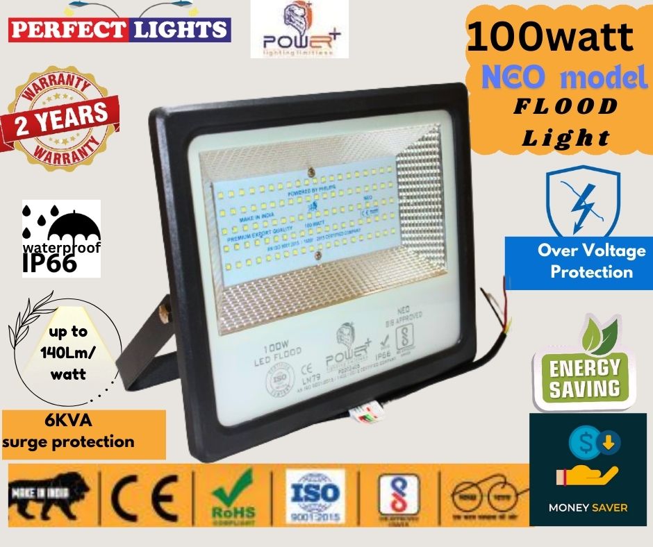 Power Plus's 100W Led Outdoor Flood Light Waterproof | Short circuit & surge protection. -(Cool White)-Pack of 1