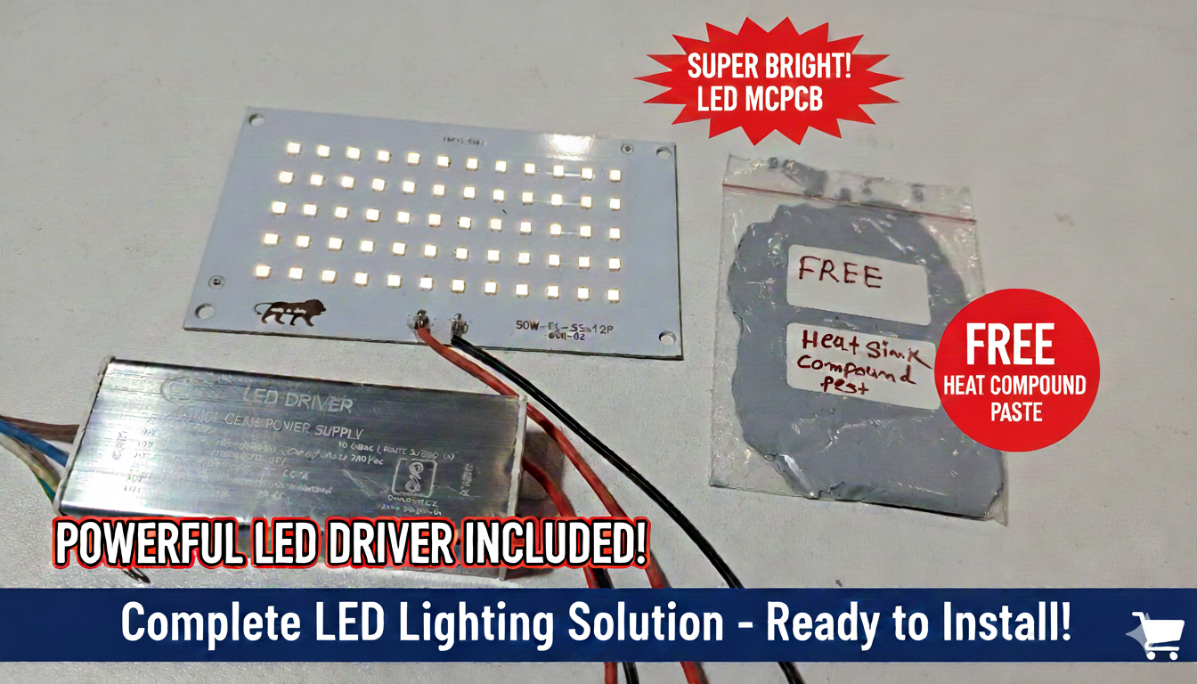 PLW 50W LED(White) McPcb(120mm X 70mm) with 50W 1500ma Driver(Control Gair) – Super Bright LED, Low Power Consumption, Long Life Flood & Panel Light Replacement- Pack of 1