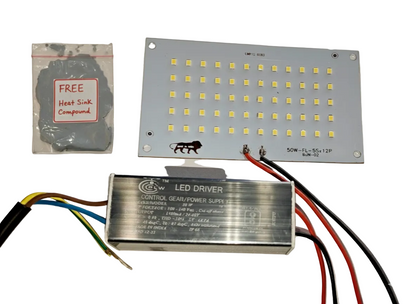 PLW 50W LED(White) McPcb(120mm X 70mm) with 50W 1500ma Driver(Control Gair) – Super Bright LED, Low Power Consumption, Long Life Flood & Panel Light Replacement- Pack of 1