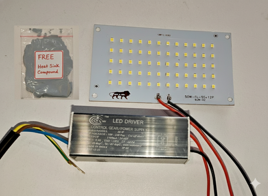 PLW 50W LED(White) McPcb(120mm X 70mm) with 50W 1500ma Driver(Control Gair) – Super Bright LED, Low Power Consumption, Long Life Flood & Panel Light Replacement- Pack of 1