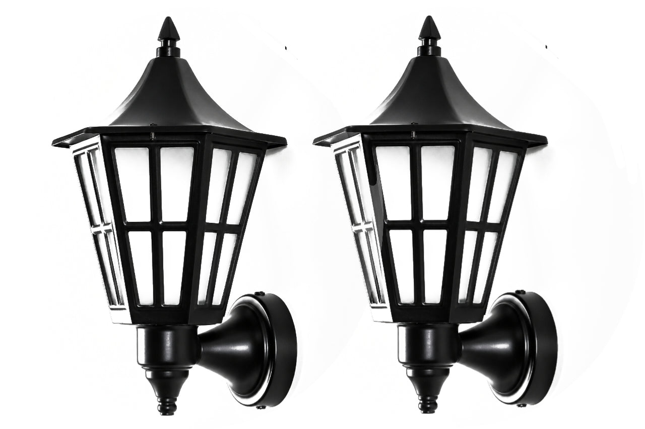 PLW Premium Outdoor Wall Lantern Light | IP65 Waterproof Wall Mounted Hanging light Gate, Garden & Porch Lamp | E22 Base | Bulb Extra Required (Not Included in this pack) | Pack of 2 | Black