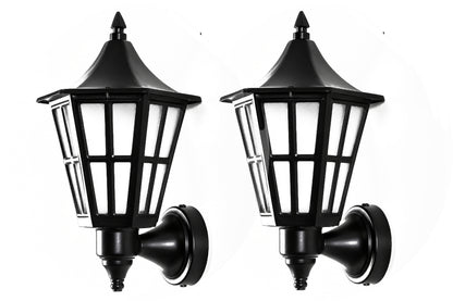 PLW Premium Outdoor Wall Lantern Light | IP65 Waterproof Wall Mounted Hanging light Gate, Garden & Porch Lamp | E22 Base | Bulb Extra Required (Not Included in this pack) | Pack of 2 | Black