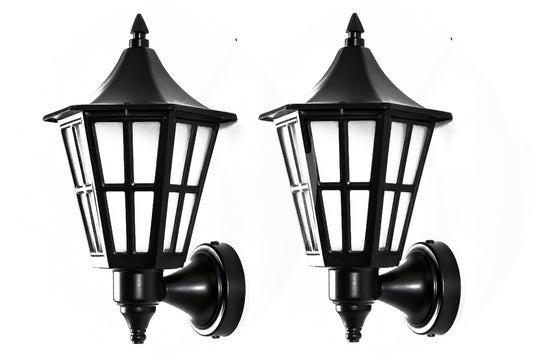 PLW Premium Outdoor Wall Lantern Light | IP65 Waterproof Wall Mounted Hanging light Gate, Garden & Porch Lamp | E22 Base | Bulb Extra Required (Not Included in this pack) | Pack of 2 | Black