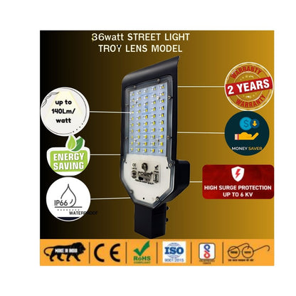 POWER Plus 36Watt LED Street Light LENS Model Waterproof ,Street Lights Outdoor, Street Lamp, LED Street Road Lights With 6kva Surge Protection - Color : Cool White,Pack-1 nos