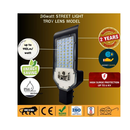 POWER Plus 36Watt LED Street Light LENS Model Waterproof ,Street Lights Outdoor, Street Lamp, LED Street Road Lights With 6kva Surge Protection - Color : Cool White,Pack-1 nos