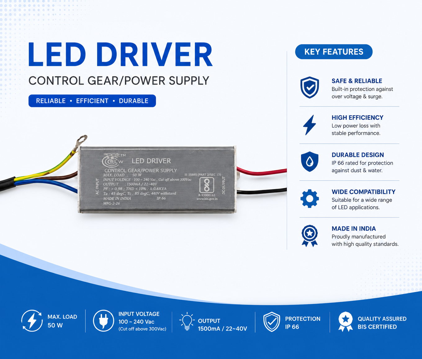 PLW's {2 pieces} 50w 1500mA, Output DC28v- 35v LED Driver Power Supply AC to DC , waterproof LED Driver with 6KVA surge protection for Street Light & Flood Light -pack of 2