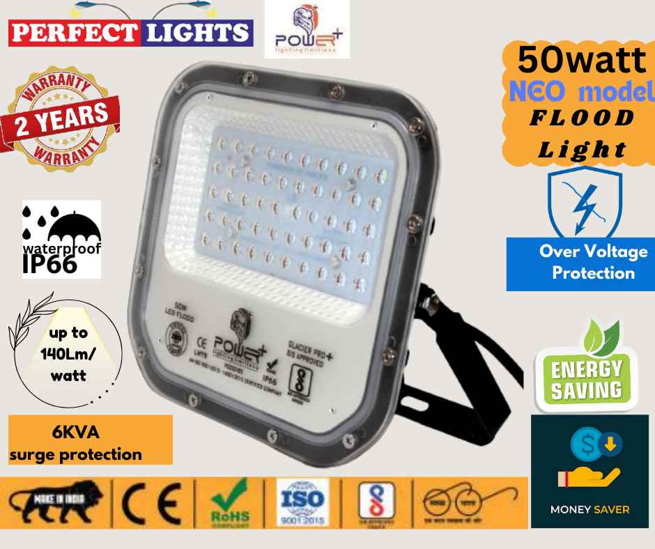 Power Plus's 50W LED Flood Light Lens Model : Glacier Pro, IP65 Rated waterproof technology Outdoor Light- Pack of 1 (coolWhite,)