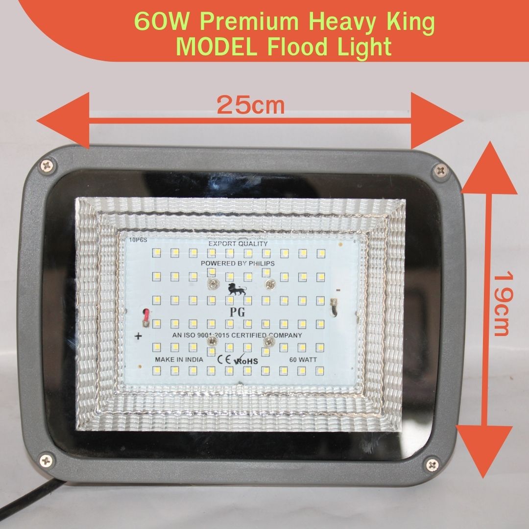 Power Plus's 60watt Led  Flood Light Premium Heavy King Model, INDUSTRIAL Waterproof - IP66 Led Lights |Short circuit & surge protection -(Light color: White)-Pack of 1.