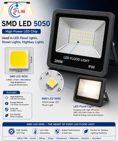 PLW's SMD LED 5050 {Qty-: 50 pcs} 5 Watt 6 Volt (Color: WHITE) Super Bright 6500K, 850- 900LM- 800-900mA, SMD LED Chip for Repair  Street Light, Flood Light and Highbay/UFO Lights (Pack of 50)