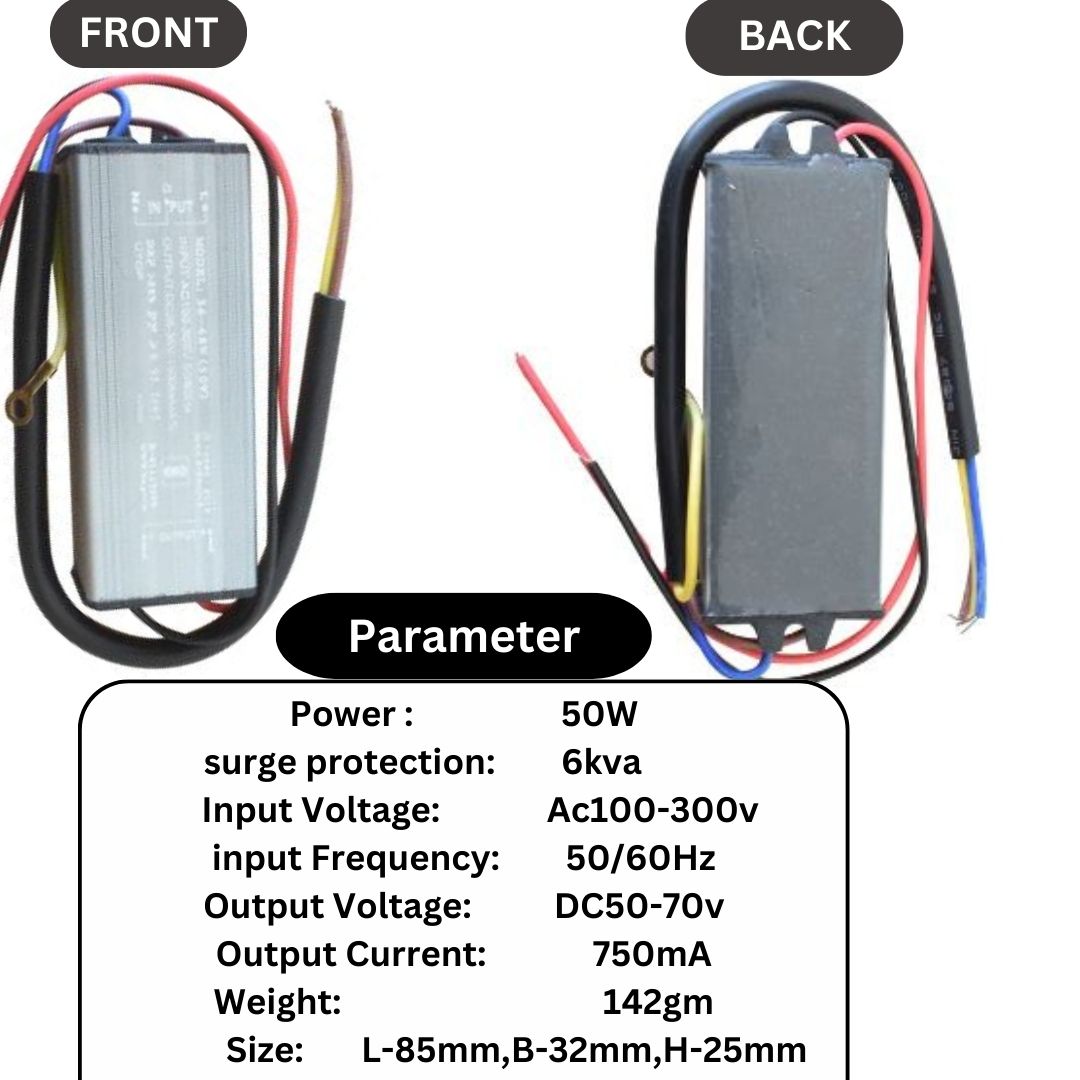 Perfect Lights 50w 750mA LED Driver Power Supply IP65 for Street Light & Flood Light LED Driver with 6KVA surge protection - pack of 1.