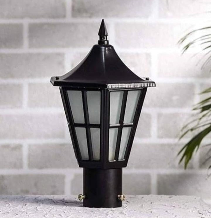 PLW Outdoor Gate Pillar Light | Decorative Black Metal Lantern for Garden, Model: Herricane Sm, Villa & Boundary Wall | Bulb Extra Required (Not Included) | Pack of 2