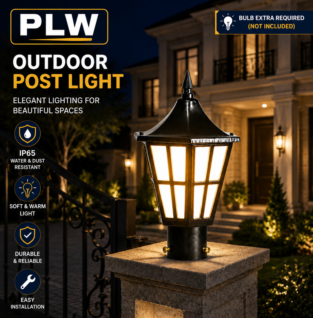 PLW Premium Outdoor Gate Post Light model- Harrican mini | E22 Holder | IP65 Weather Resistant Pillar Lamp | Decorative Garden & Gate Light | Bulb Extra Required (Not Included) | Pack of 2 | Black
