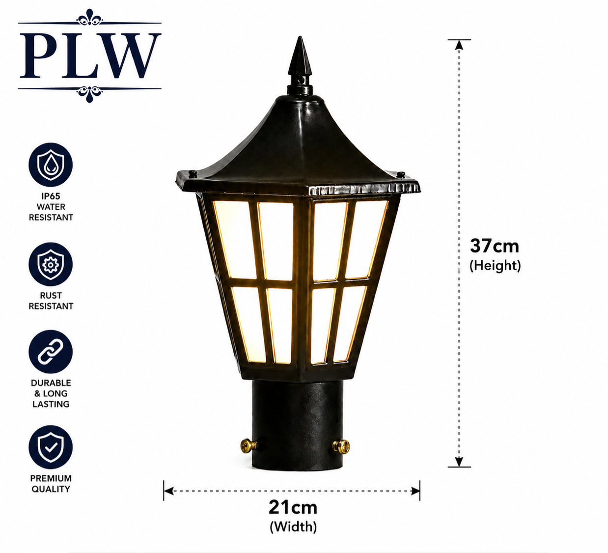 PLW Premium Outdoor Gate Post Light model- Harrican mini | E22 Holder | IP65 Weather Resistant Pillar Lamp | Decorative Garden & Gate Light | Bulb Extra Required (Not Included) | Pack of 2 | Black
