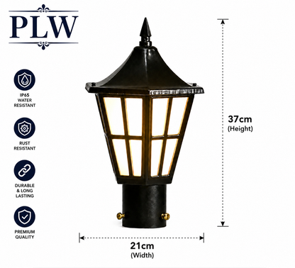 PLW Premium Outdoor Gate Post Light model- Harrican mini | E22 Holder | IP65 Weather Resistant Pillar Lamp | Decorative Garden & Gate Light | Bulb Extra Required (Not Included) | Pack of 2 | Black