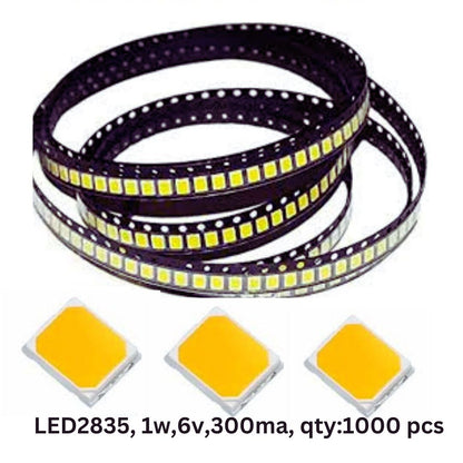 PLW's 1000 pcs(Cool White) SMD LED 2835 ,1 Watt 6 Volt 300mA , Up to 140LM/watt ,Super Bright 6500K , LED for Repair LED/LCD TV Backlight, Street Light, Flood Light, LED BULB (Pack of 1000)