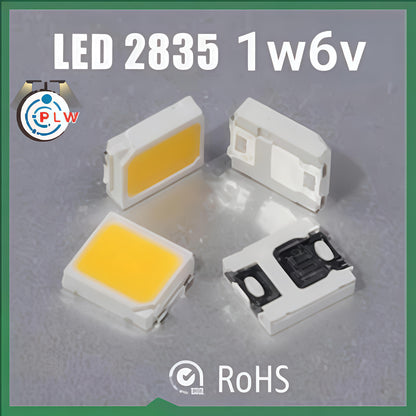 PLW  1 Watt 6 Volt ,(Color: WHITE) SMD LED 2835 { Qty-: 200 pcs} , Up to 140LM 150ma- 300mA,Super Bright 6500K , LED for Repair LED LED/LCD TV Backlight, Street Light, Flood Light, LED BULB (Pack of 200)