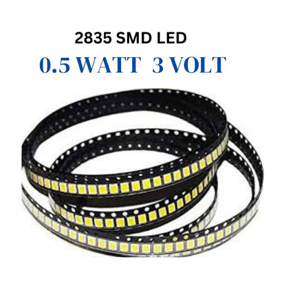SMD LED 2835,  {500 pcs (Cool White)} 0.5 Watt 3 Volt up to 70LM 100ma- 150mA, 1/2W 3v High Brightnes 6500K , for Repair LED Batten, LED/LCD TV Backlight, Street Light, Flood Light, LED Bulb (Pack of 500)