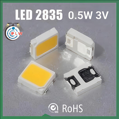 PLW's {1000 pcs (Cool White)} SMD LED 2835, 0.5 Watt 3 Volt up to 70LM 150mA, 1/2W 3v High Brightnes 6500K , for Repair LED Batten, LED/LCD TV Backlight, Street Light, Flood Light, LED Bulb (Pack of 1000)