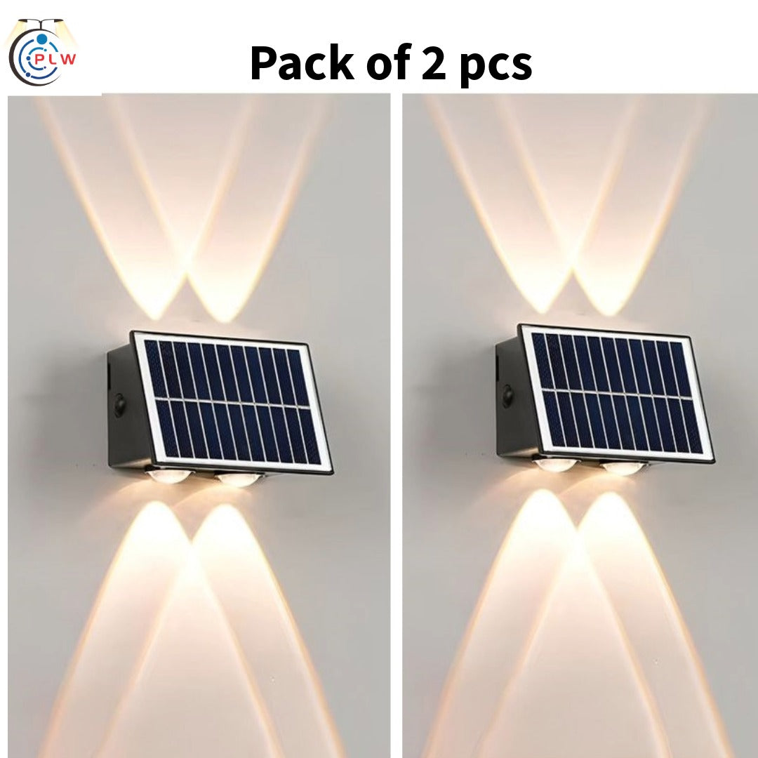 PLW (2pcs) SOLAR WALL LIGHT 2x2 LENS UP & DOWN – 4W (Color: Warm White) Automatic day- Night ON/Off Pack of 2