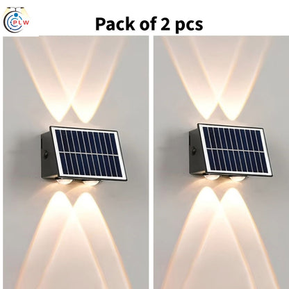 PLW (2pcs) SOLAR WALL LIGHT 2x2 LENS UP & DOWN – 4W (Color: Warm White) Automatic day- Night ON/Off Pack of 2