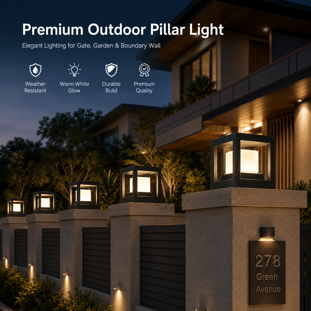 PLW  LED Outdoor LED Gate Pillar Light  | Modern Waterproof Garden Lamp | Warm White Decorative Boundary Wall & Entrance Lighting LED Color Warm White(4k) Model Tomaz cube sm -(Pack of 2)