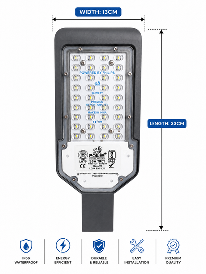 POWER Plus 36Watt LED Street Light LENS Model Waterproof ,Street Lights Outdoor, Street Lamp, LED Street Road Lights With 6kva Surge Protection - Color : Cool White,Pack-1 nos