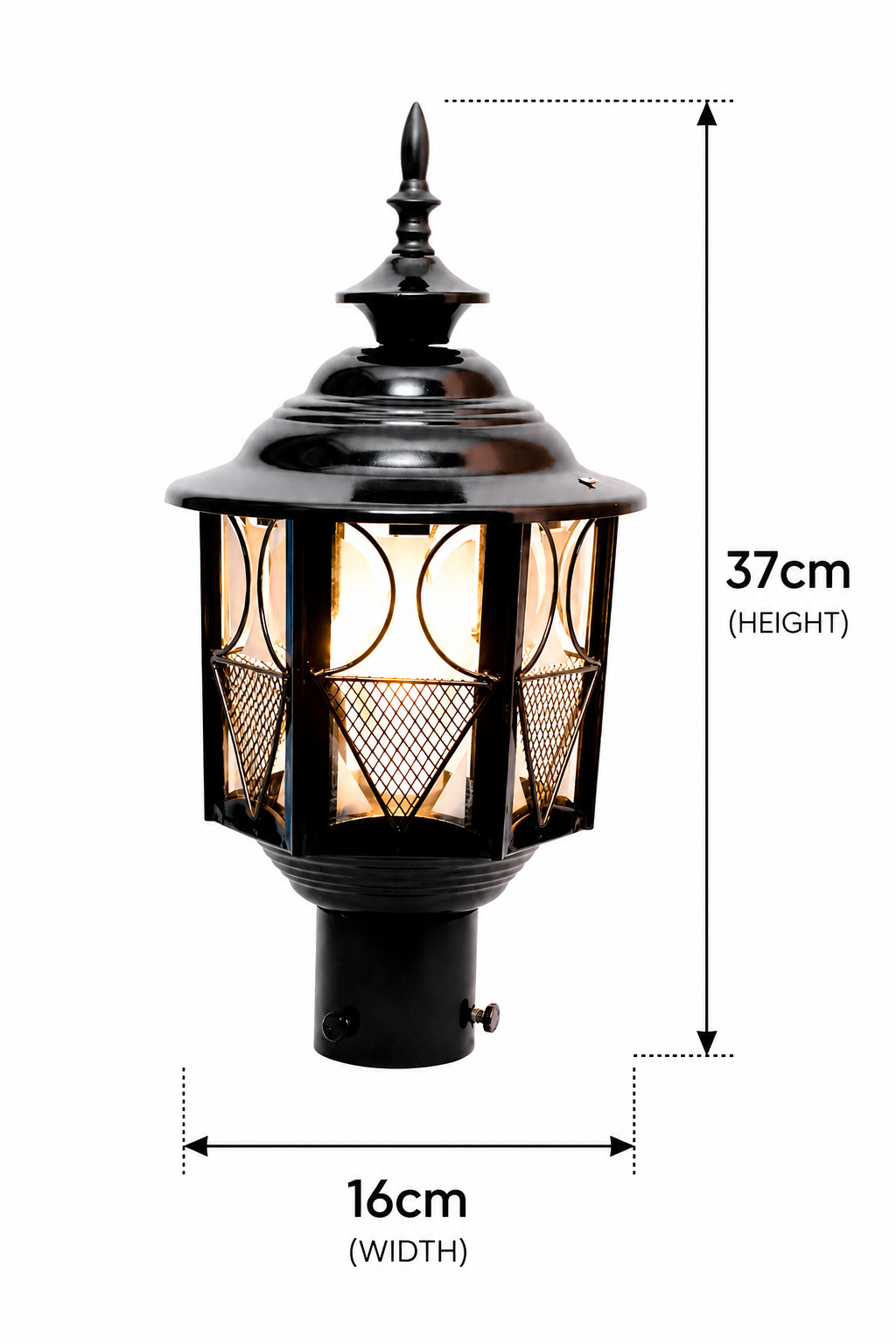 PLW Premium Outdoor Pillar Gate Lamp | Rust Resistant Metal Light Model Metro Medium | Bulb Extra Required (Not Included) | Pack of 2