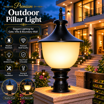 PLW Classic Gate Pillar Lamp| Model: Samrat Sm  Outdoor Decorative Garden Light | Weather Resistant | Bulb Not Included-  Pack of 2