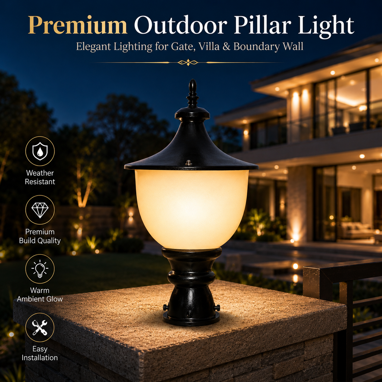 PLW Classic Gate Pillar Lamp| Model: Samrat Sm  Outdoor Decorative Garden Light | Weather Resistant | Bulb Not Included-  Pack of 2