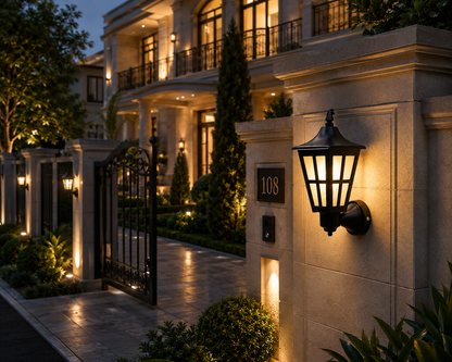 PLW Premium Outdoor Wall Lantern Light | IP65 Waterproof Wall Mounted Hanging light Gate, Garden & Porch Lamp | E22 Base | Bulb Extra Required (Not Included in this pack) | Pack of 2 | Black