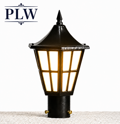 PLW Premium Outdoor Gate Post Light model- Harrican mini | E22 Holder | IP65 Weather Resistant Pillar Lamp | Decorative Garden & Gate Light | Bulb Extra Required (Not Included) | Pack of 2 | Black