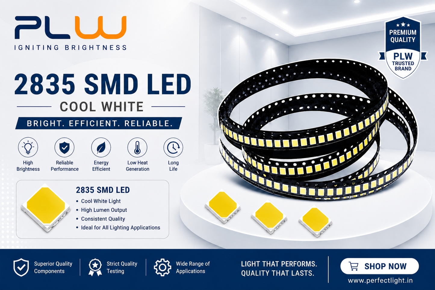 SMD LED2835 1W 9v, 1W 6v and 0.5W 3v, 100 pcs of Each category  (total 300pcs) High Super Bright 6500K (Cool White) for Repair LED Bulb, LED/LCD TV Backlight, Street Light, Flood Light (Pack of 3)