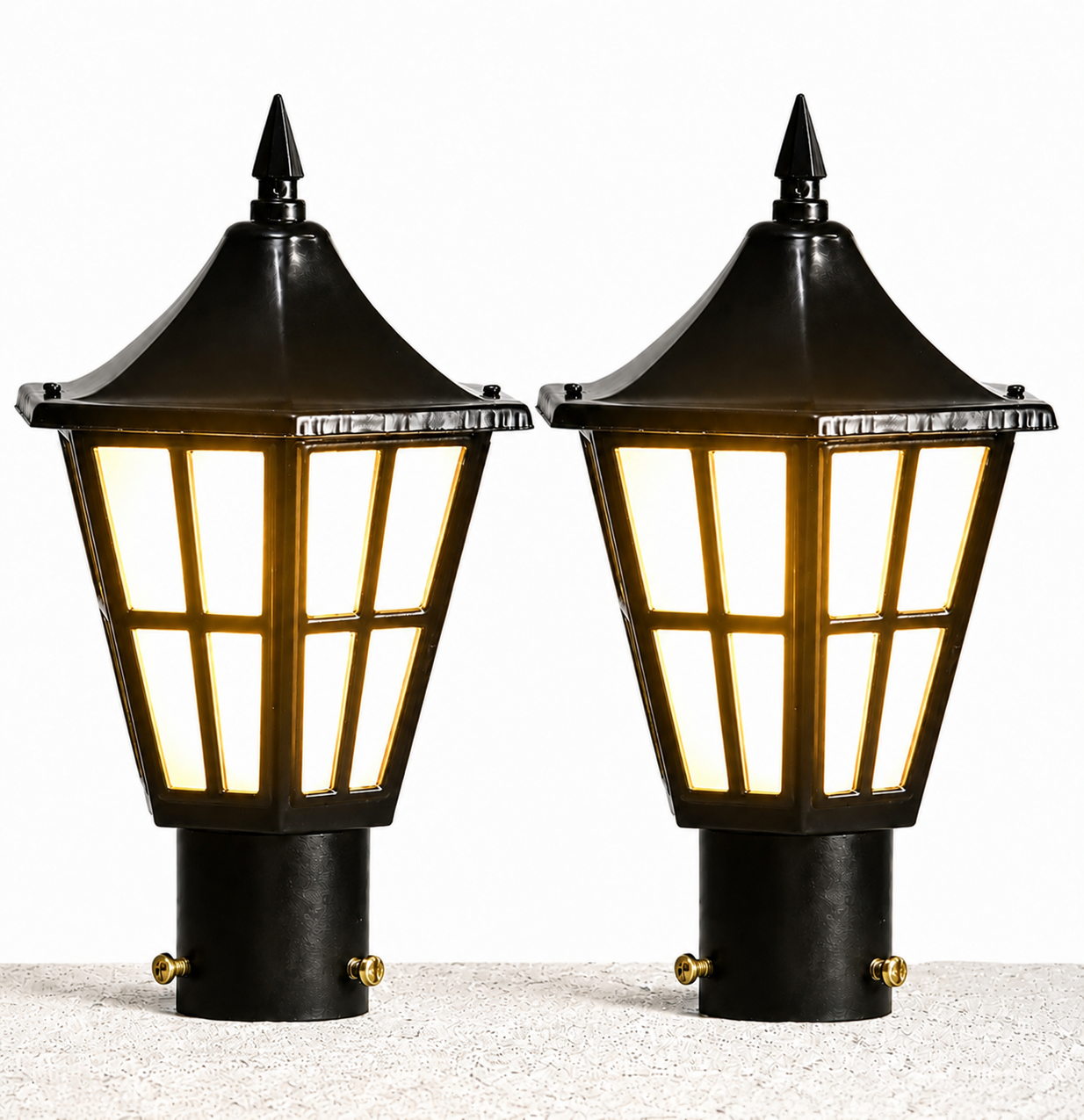 PLW Premium Outdoor Gate Post Light model- Harrican mini | E22 Holder | IP65 Weather Resistant Pillar Lamp | Decorative Garden & Gate Light | Bulb Extra Required (Not Included) | Pack of 2 | Black