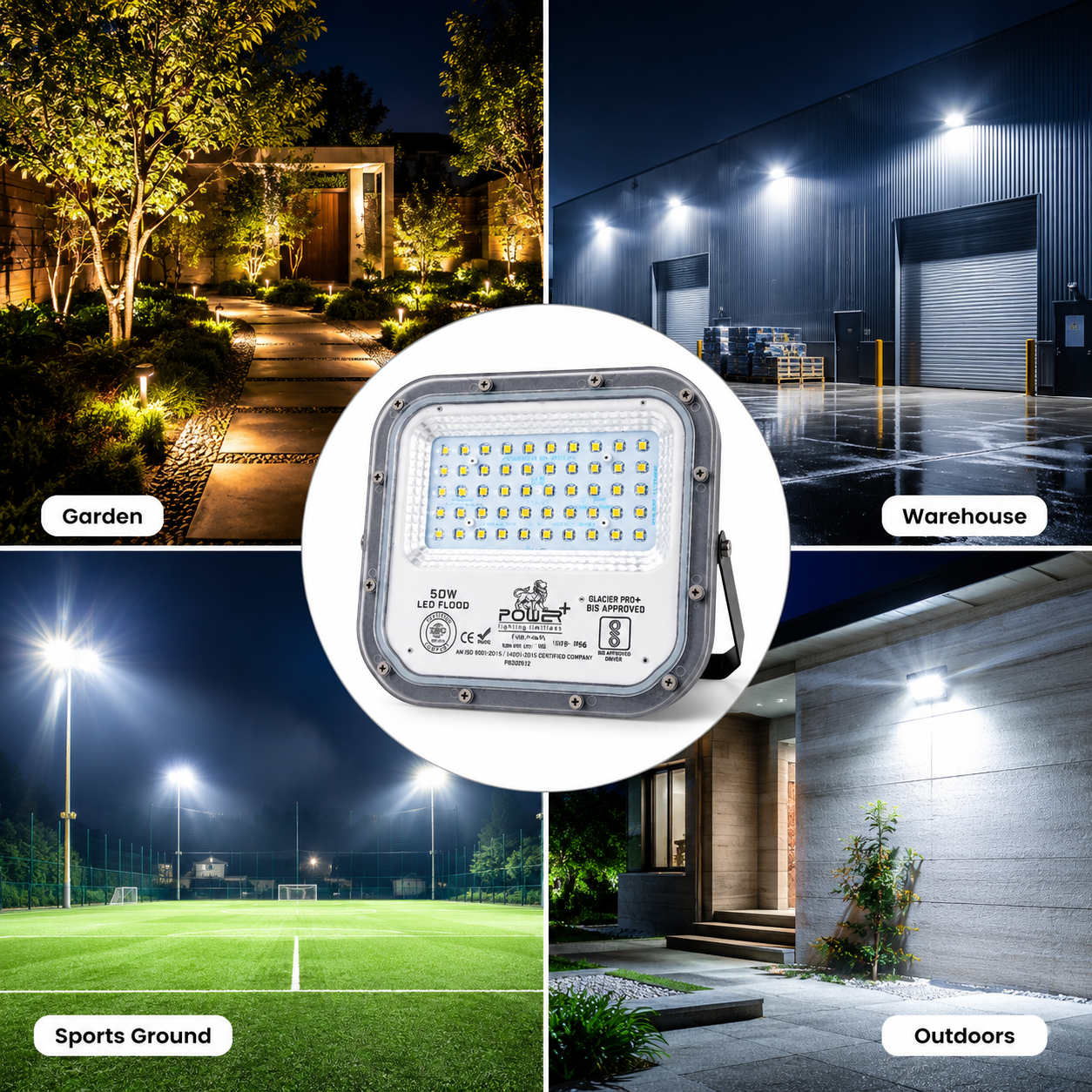 Power Plus's 50W LED Flood Light Lens Model : Glacier Pro, IP65 Rated waterproof technology Outdoor Light- Pack of 1 (coolWhite,)