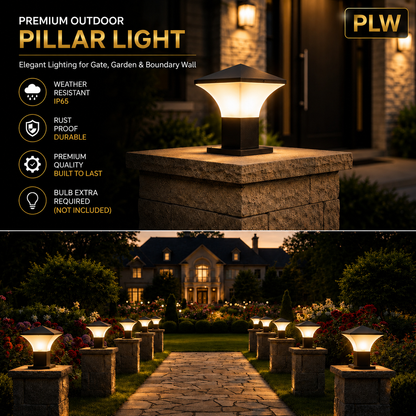 PLW Modern Outdoor Gate Pillar Light | IP65 Weather Resistant Garden Post Lamp model Fantom mini| Bulb Not Included | Pack of 2