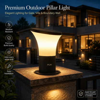PLW Modern Outdoor Gate Lamp ,Model Oppo B22 Aluminum Base– Premium Pillar Light |  Pack of 2 (Bulb Not Included)