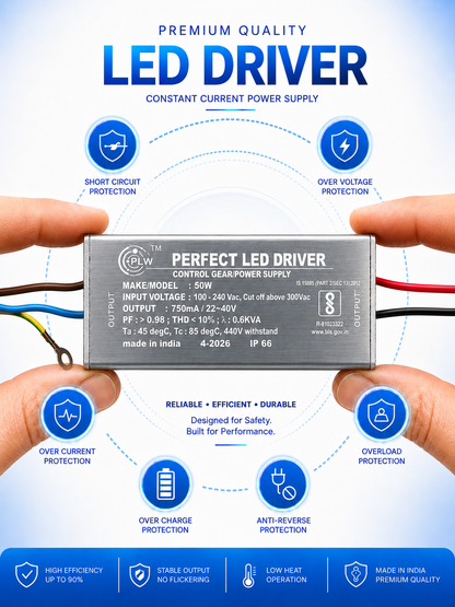 Perfect Lights 50w 750mA LED Driver Power Supply IP65 for Street Light & Flood Light LED Driver with 6KVA surge protection - pack of 10