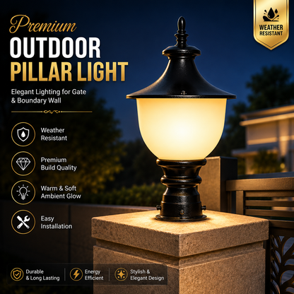 PLW Classic Gate Pillar Lamp| Model: Samrat Sm  Outdoor Decorative Garden Light | Weather Resistant | Bulb Not Included-  Pack of 2