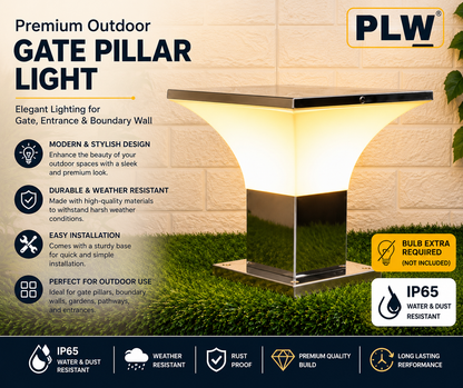 PLW Premium Stainless Steel (SS) Outdoor Gate Pillar Lamp (Pack of 2) | IP65 Weatherproof | E22 Bulb Holder | Bulb Not Included
